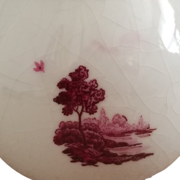 ERPHILA GERMANY Antique White Vase Hand Painted Pink Countryside Landscape - Picture 10 of 13
